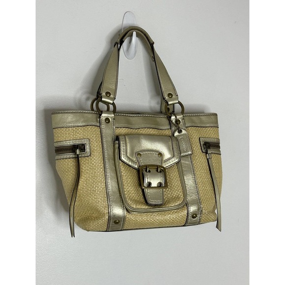 COACH Vintage Metallic Straw Leather Woven Tote Hand Bag - Picture 2 of 10